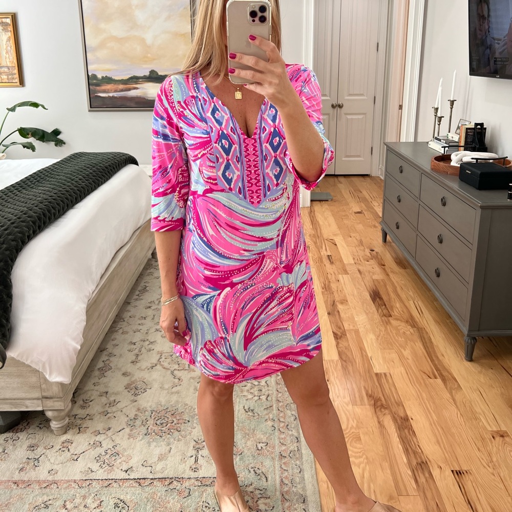 LARGE Lilly Pulitzer pink dress with 3/4 sleeves